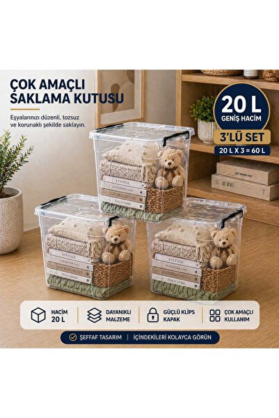 zemihra 20 litre Plastik Kilitli Kapaklı Dikey Derin Saklama Düzenleme ve Dep...