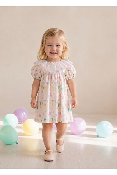 bebeğim butik Ponpon yaka bebek elbise