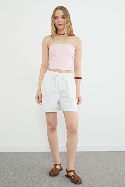 Fulla Moda Elastic Waist Tied Gabardine Shorts