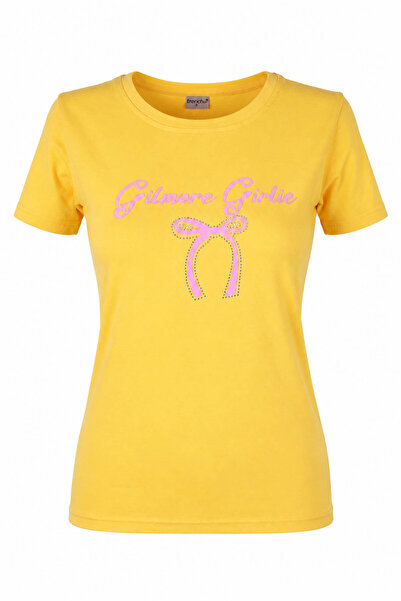 trender Gilmore Kurdele O-Neck Yellow Women's T-Shirt 26Ydt1000002