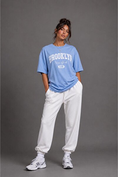 Lizbon Style Women's Oversize 100% Cotton Brooklyn Printed Comfortable Fit T-...