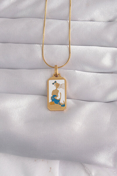 ETC 316L Steel Gold Color White Enamel Girl Figure Tarot Necklace 5886 - Miyn...
