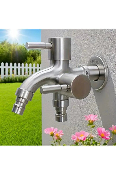 BGA İKİ BAŞLI MUSLUK PASLANMAZ ÇELİK BAHÇE ÇEŞMESİ 2 ÇIKIŞLI