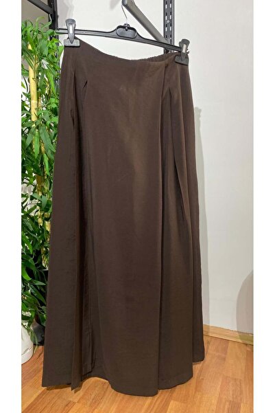 SONGÜLBERİK Women's Skirt-Like Wide-Legged Brown Palazzo Trousers