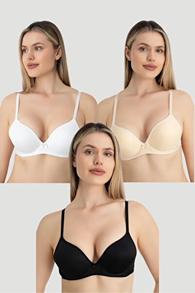 X MODAL Women's padded supportive underwire bra 3-piece set white black nude
