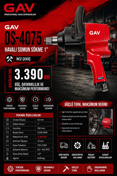 GAV 1" Os-4075 Havalı Somun Sökme 3390nm (280mm)