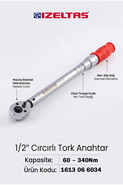 İzeltaş 1/2" Cırcırlı Tork Anahtarı (60-340 Nm)(610mm)