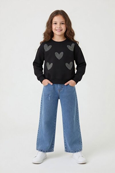 Cansın Mini Set 2 piese pentru fetiță, pantaloni din denim cu paiete negre și...