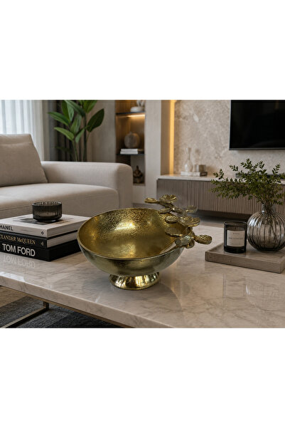 Kadim Vizyon İthal Çiçekli Gold Döküm Kase 22 cm
