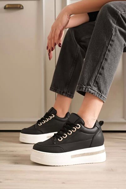 Leyan Butik Women's 8cm Height Increasing Hidden Heel Black Sports Shoes Tr04...