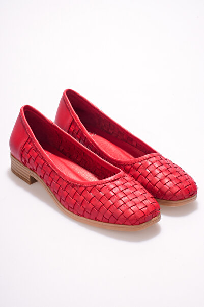 ANALİN SHOES Women's Genuine Leather Knitted Detailed Ballerinas