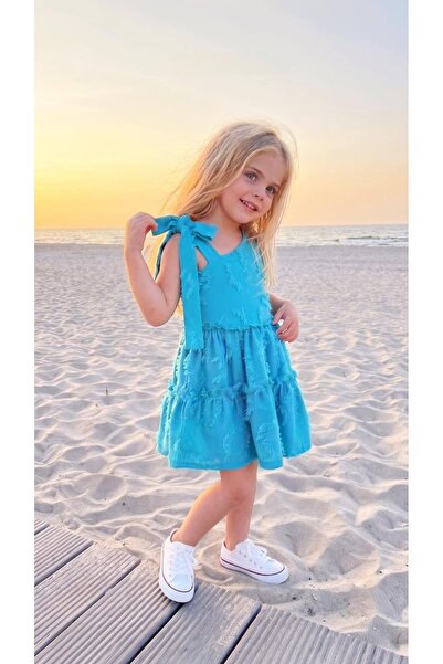noble baby&kids Girl's Tasseled Jacquard Textured Cotton Dress with Asymmetri...