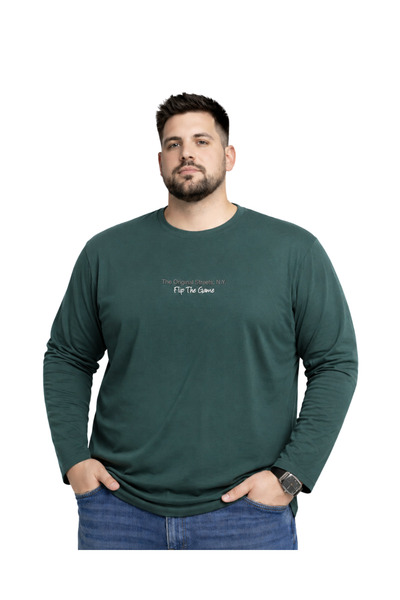 BattalModa تي شيرت رجالي كبير الحجم من القطن مطبوع عليه نفتى بأكمام طويلة 5XL...