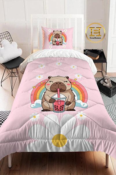 EVSEHOMES Capybara Papatya Quilt Sleeping Set (Quilt - Pillowcase)