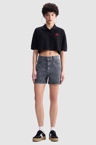 ecko unltd. Ecko Red Billie Regular Fit Mini Boy Distressed 100% Cotton Women's Black Denim Shorts