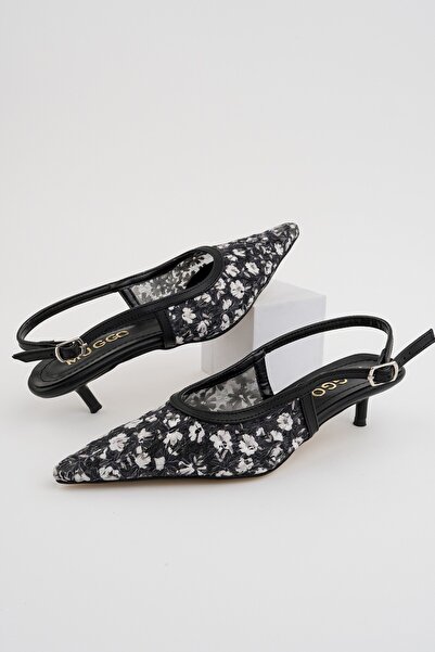 MUGGO Spri̇ng Floral Patterned Tulle Textured Pointed Toe Open Back Women's H...