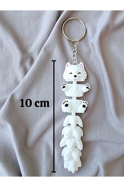 rmys Cute White Wolf Keychain – Movable 3D Printed Figure