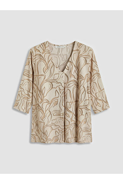 LC Waikiki Beige v-neck patterned blouse from gulis clothing