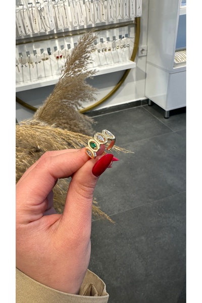 GLARE JEWELRY CO Tasarım Yeşil ve Beyaz Zirkon Taş Detaylı 14k Gold Renginde ...