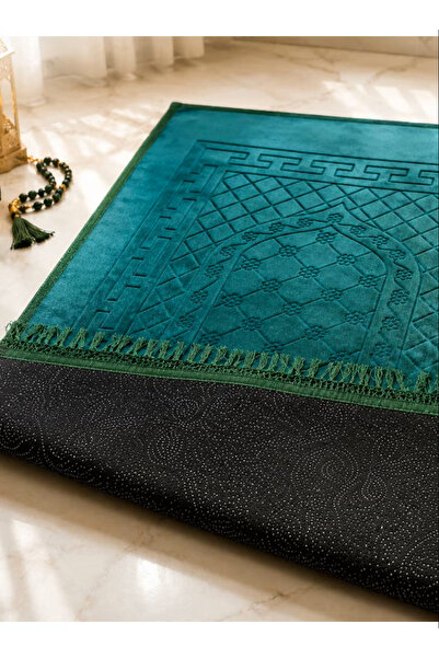 Tala Luxury Velvet Prayer Rug with Embossed Pattern |   Elegant Islamic Design |   Embroidered Edges |   Size 80×120 cm |   Soft and Comfortable Material for Prayer