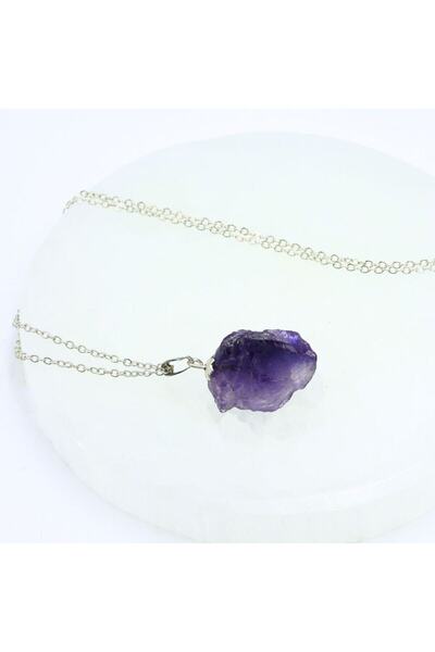Zodyak Doğal Taş Amethyst Stone Raw Necklace