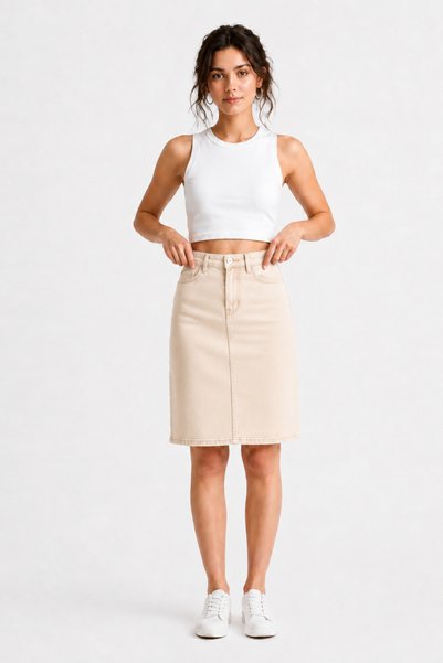 WODDİ Women's Back Slit Denim Skirt