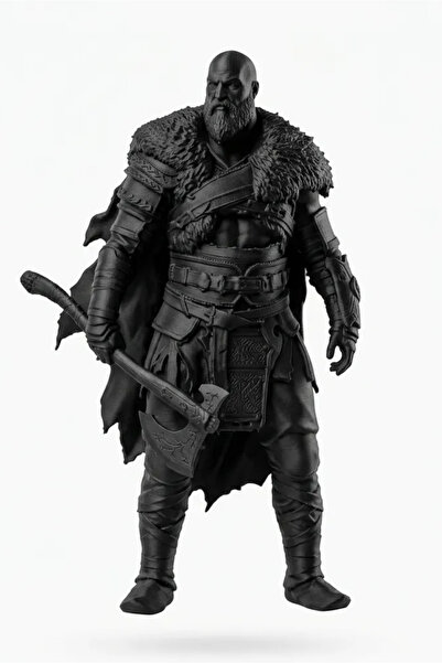 Bebişto Mat Siyah Kratos Savaşçı Figürü - 3D Baskı Koleksiyonluk Biblo