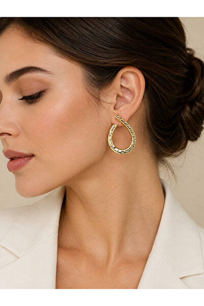 tesoro Xuping Kadın Gold Grek Desenli Oval Küpe