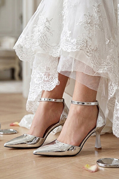 Modavien Women's Silver Mirror Heeled Evening Dress Shoes