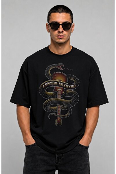 Fuddy Moda Μπλουζάκι Unisex Lynyrd Skynyrd με στάμπα κιθάρας και φιδιού, με λ...