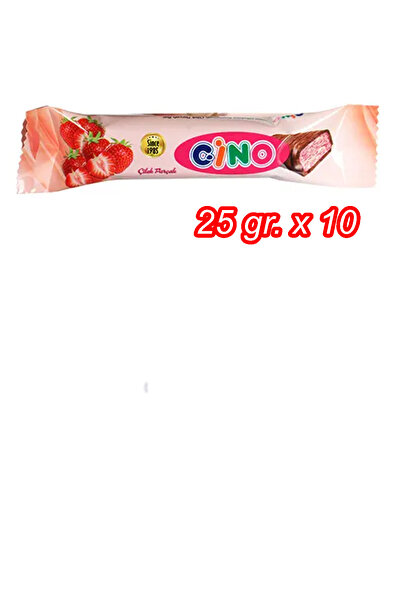 Cino Sütlü Çikolata Kaplamalı Çilek Parçalı Bar / 25 gram x 10 Adet