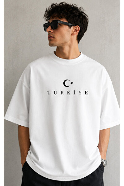 MiniHouse Tricou supradimensionat cu imprimeu turcesc, cu motiv semilună și s...