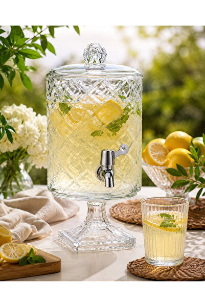 Kosova 4,5 LT Lüx Cam İçecek Sebili Musluklu Kristal Desenli Limonata & Meyve...