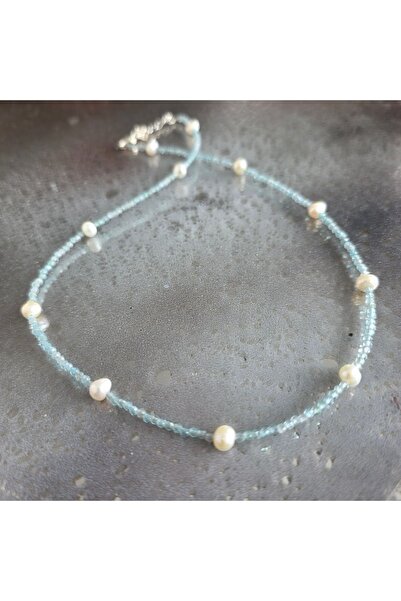 DRUZY Colier cu apatit albastru si perle, Clear Voice #68