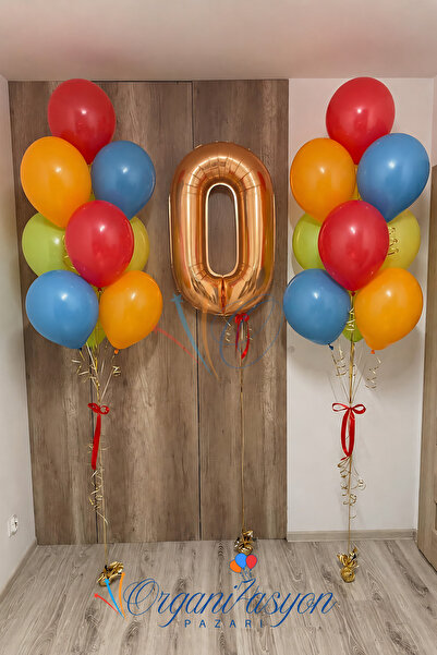 Organizasyon Pazarı 0 Year Old Rose Gold Number Colorful Rainbow Balloon Bouq...