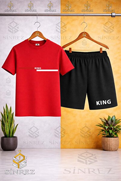 SİNREZ تي شيرت للأطفال برقبة دائرية مطبوع عليه KING RED WHITE SIDE LINE - طقم...