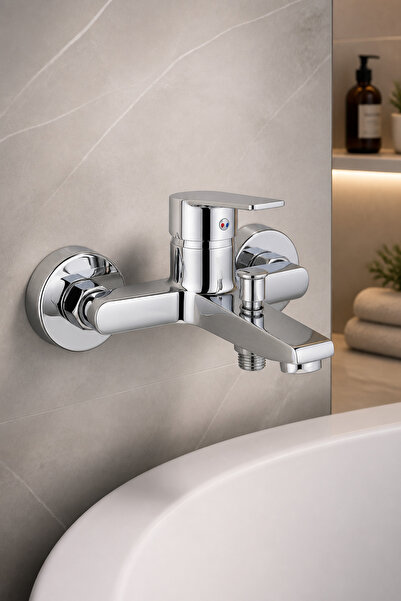 İSAOĞLU YAPI Silver Bathroom Faucet Brass Material Chrome Gray Bathroom Showe...