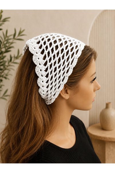 örgü Elegant Hand-Knitted Mesh Lace Bandana Hair Accessory – Bohemian Chic for Daily Use
