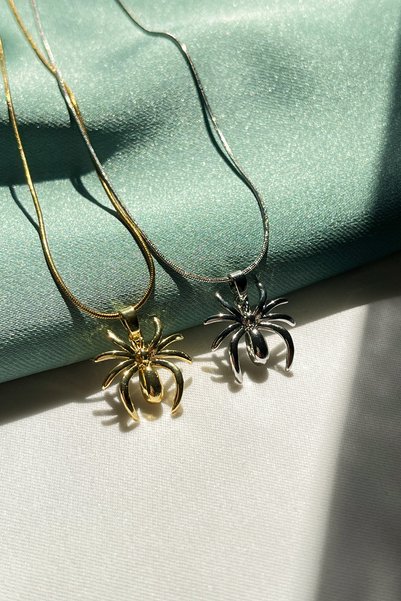 Berilya Aksesuar Steel Necklace with Spider Figure