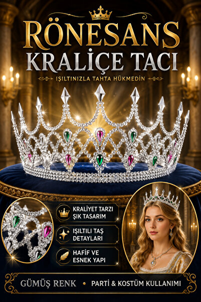 Tamsena Store Taşlı Rönesans Kraliçe Tacı Gümüş Prenses Taç – Ortaçağ Parti K...