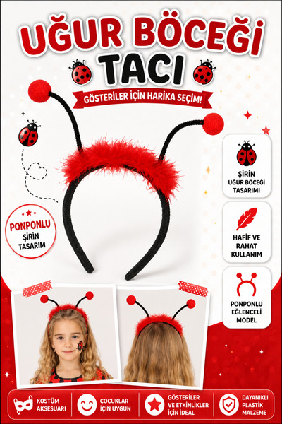 Tamsena Store Ponponlu Uğur Böceği Tacı Çocuk Gösteri ve Kostüm Aksesuarı Kır...