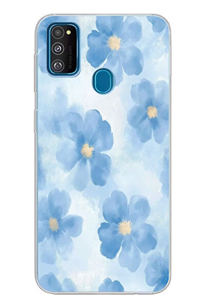 TechTree Samsung Galaxy M30S/M21 Uyumlu Mavi Çiçekler Baskılı Silikon Kılıf