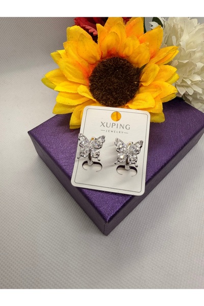 XUPING JEWELRY أقراط فولاذية من سلسلة KUYUMCU مرصعة بحجر الزركون على شكل فراشة