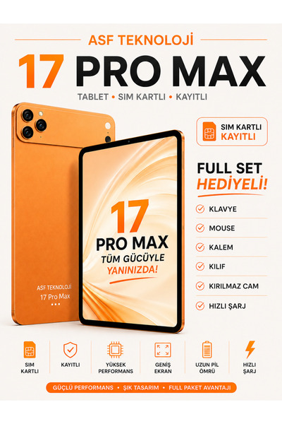 asfteknoloji 17 ProMax Sim Kartlı Kayıtlı Full Set Hediyeli Tablet