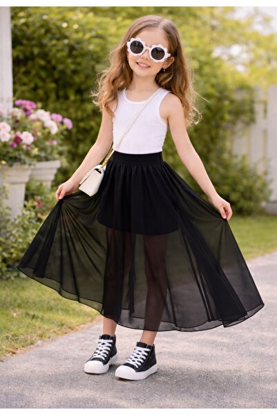MAROVOAY Girl's Long Tulle Skirt with Lining