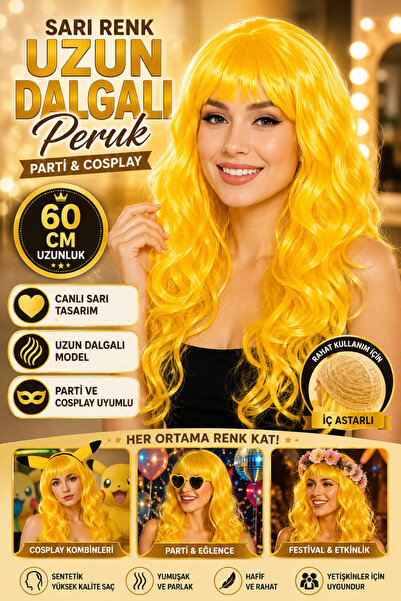 Tamsena Store Sarı Renk Uzun Dalgalı Peruk Kadın Parti Cosplay Kostüm Peruğu ...