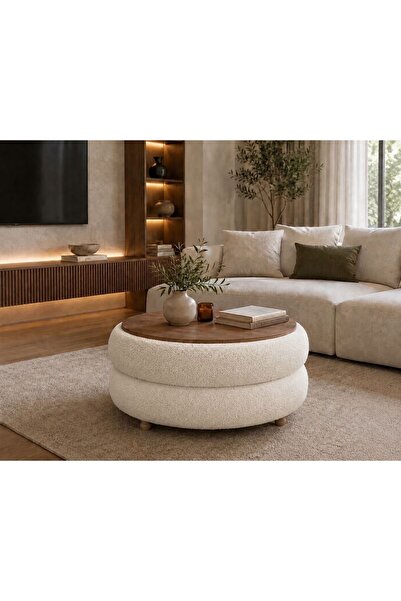 own home Venüs Doğal Formlu Teddy Kumaş Kaplamalı Ahşap Ayaklı Modern Orta Sehpa