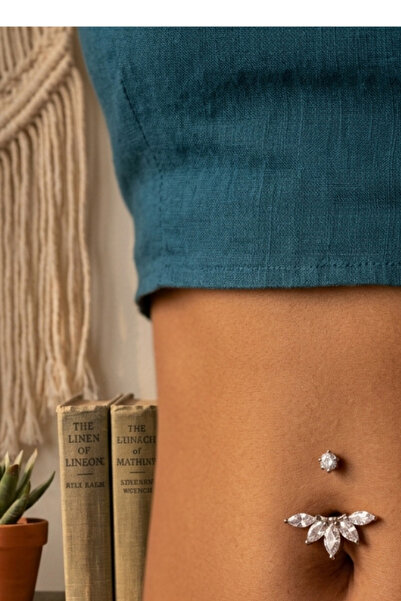 shop Gümüş Renk Cerrahi Çelik Taşlı Göbek Piercing