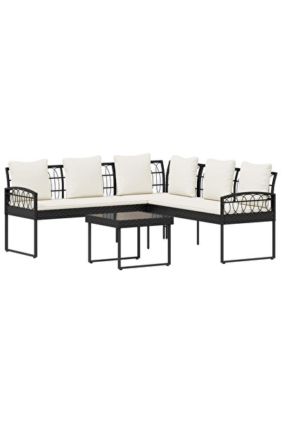 vidaxl Garden Sofa Set with Pillow 2 pcs Black and Cream