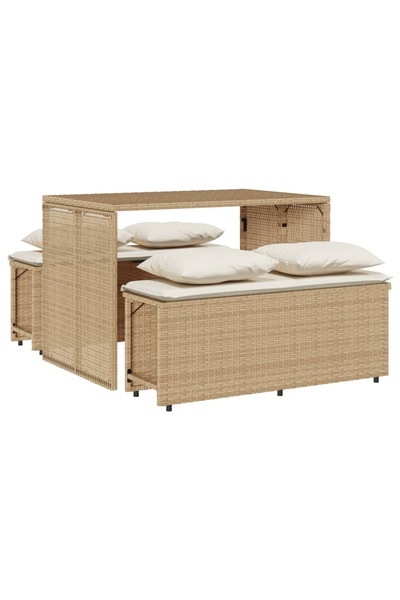 vidaxl Garden furniture set with cushions, 3 pieces, beige, polyrattan